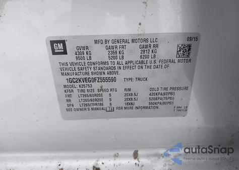 2015 Chevrolet Silverado 2500Hd Lt z USA, uszkodzony, nr VIN 1GC2KVEG0FZ555590